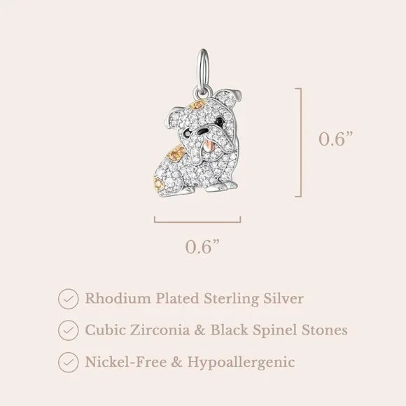 Sterling Gold Bulldog breed charm plated option cubic zirconia Necklace Jewelry - Picture 5 of 5